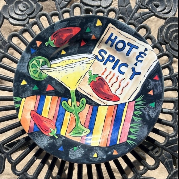 Other - 6 “Hot & Spicy” Plates And 6 Blue Salsa Containers.